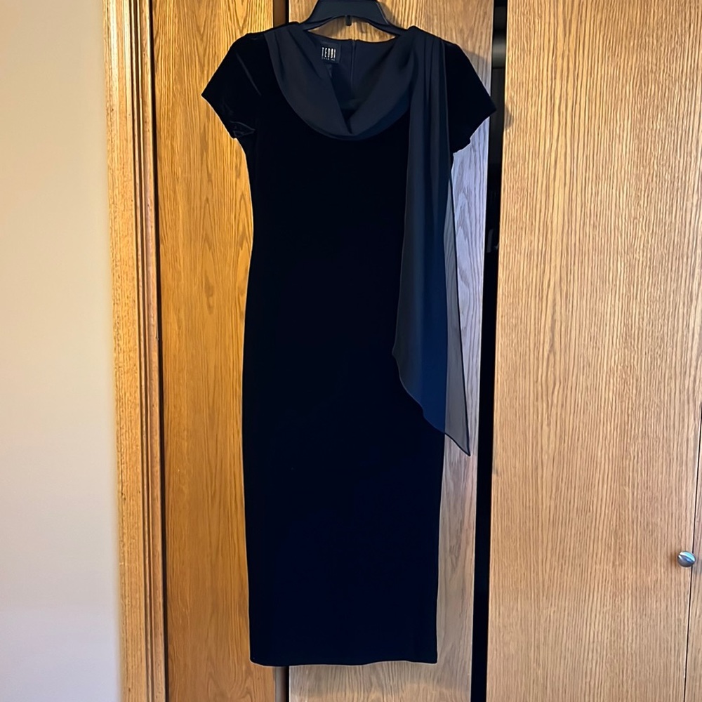 Black evening dress. Teddi Evening 15” across the waist/30” around. Length 47”